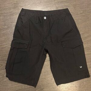 True Religion Black Cargo Shorts for Men